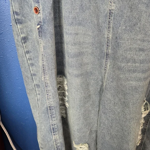 Light Blue Distressed Women's Denim Overalls - Picture 5 of 7